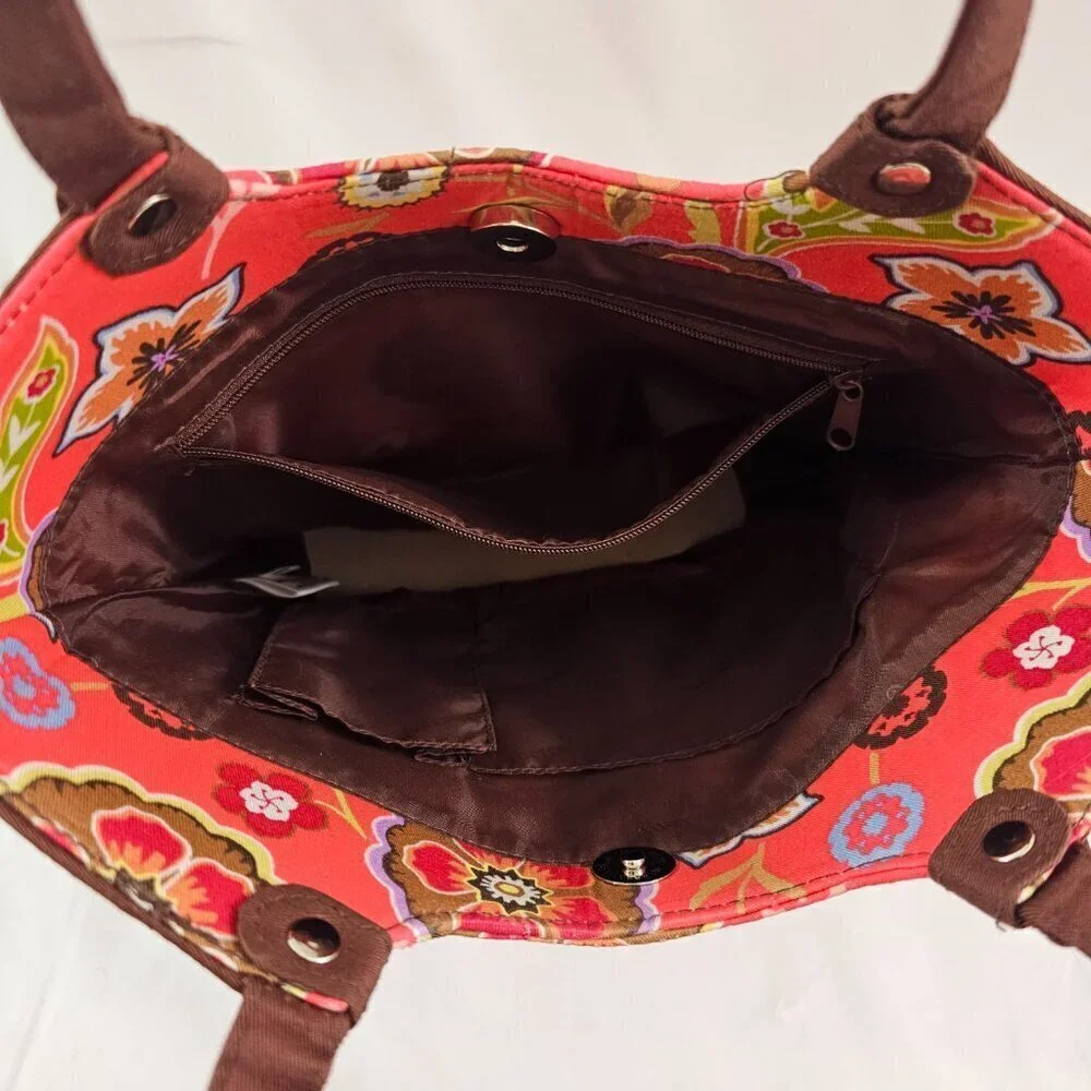 Longaberger Homestead Red Floral Print Snap Close Shoulder Handbag Purse